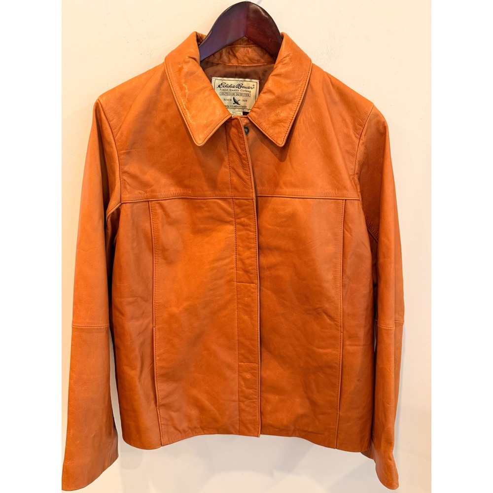 Vintage Y2K Eddie Bauer Genuine Leather Jacket Womens Medium Cognac Brown
